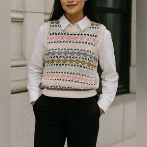 Zara Cream and Gray Knit Sweater Vest